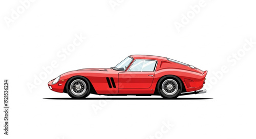 Vintage Red Sports Car Side View.