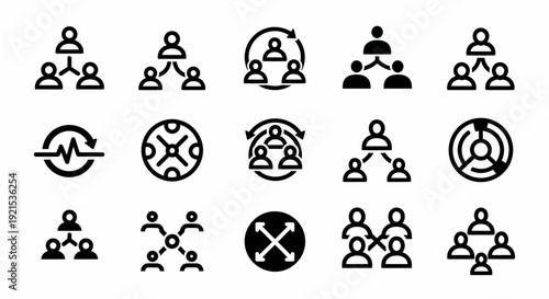 Teamwork Icons: Organization, Connection, Structure, Hierarchy, Network