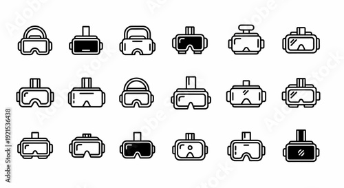 Virtual Reality Headset Icons Set, VR Goggles Collection, Technology Symbols
