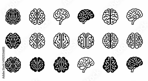 Brain Icons Set: Anatomy, Technology, and Abstract Concepts