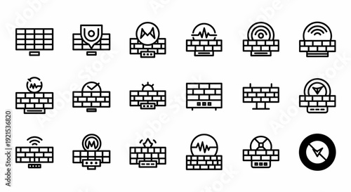 Cyber Security Firewall Icons Set - Network Protection and Data Safety
