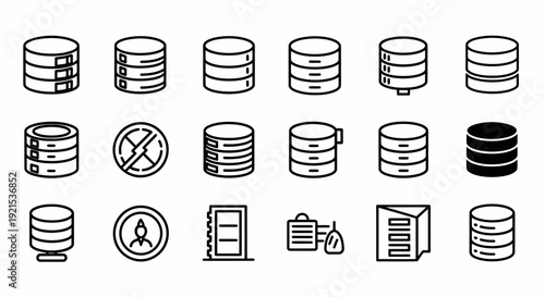 Database Icons Set: Data Storage, Cloud Computing, Server Icons