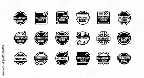 Data Privacy Shield Icons Set - Security and Protection Symbols
