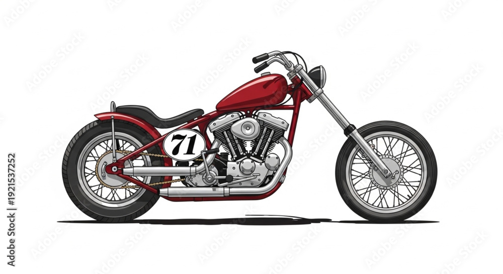 Fototapeta premium Vintage Red Motorcycle Side View.