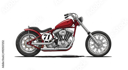 Vintage Red Motorcycle Side View.