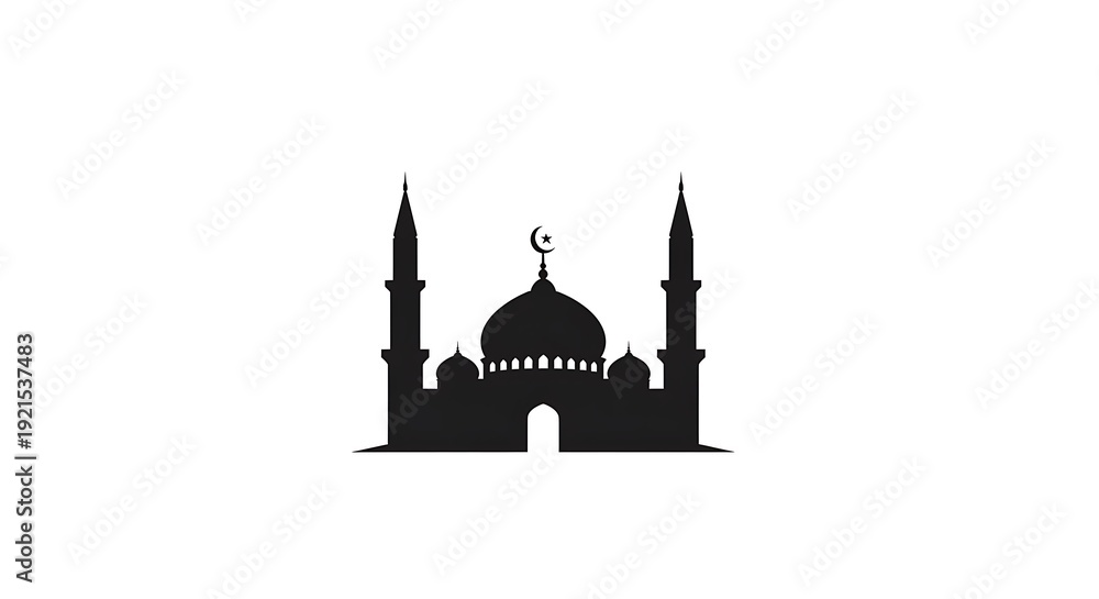 Fototapeta premium Mosque silhouette with minarets and dome.