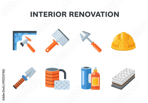 Interior renovation tools and supplies for home improvement projects and construction