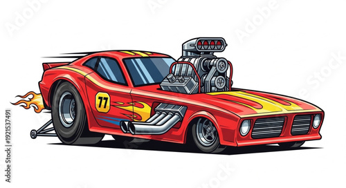 Vintage Red Muscle Car Illustration.