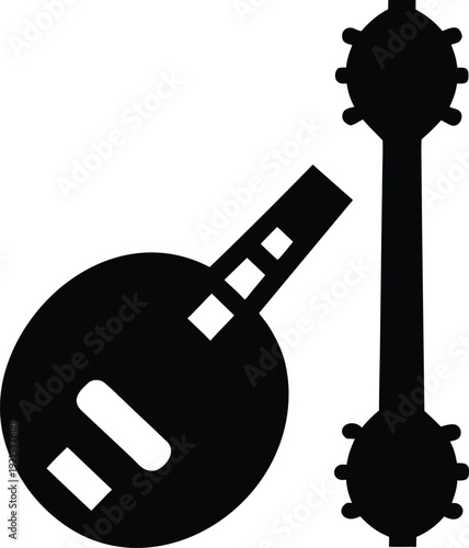 banjo silhouette Black silhouette vector illustration on transparent background