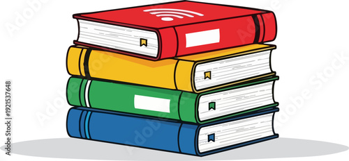 Stack of colorful vector books symbolizing online learning and digital education