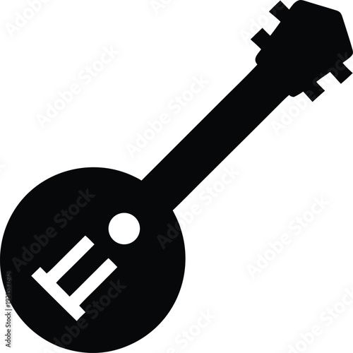 banjo silhouette Black silhouette vector illustration on transparent background