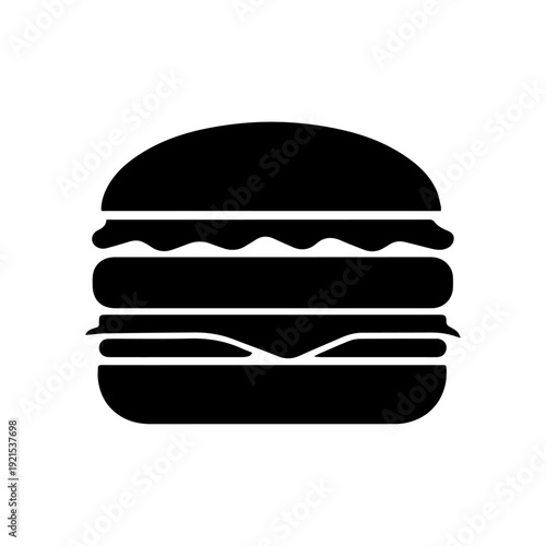 Minimalist black hamburger silhouette icon for fast food and restaurant themes.