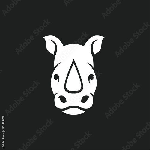 Minimalist White Rhinoceros Head Icon Vector Illustration on Black Background