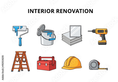 Collection of Tools and Supplies for Interior Renovation and Home Improvement Projects