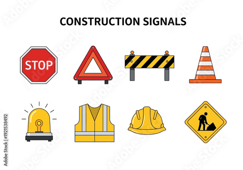 Collection of construction and traffic safety signs and symbols