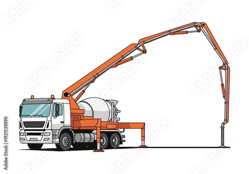 Concrete mixer truck with boom pump, industrial vehicle for construction site