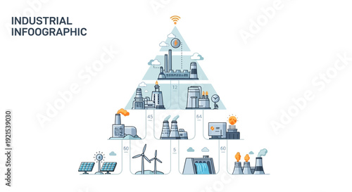 Industrial Infographic Pyramid Energy Production and Manufacturing.