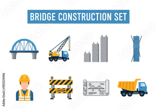 Bridge Construction Set Vector Graphics for Engineering and Infrastructure Projects