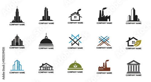Collection of various building and industry logos.
