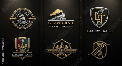 Collection of Vintage Train Company Logos and Emblems.
