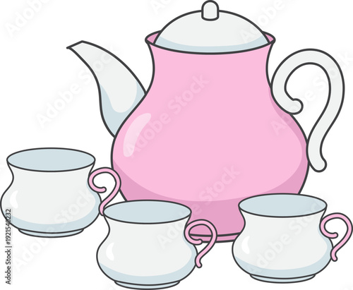 Pink Teapot and Cups Illustration 