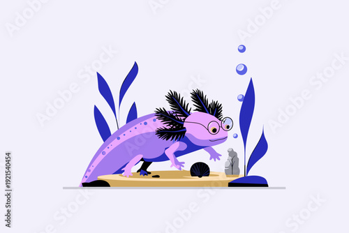 Curious Axolotl in Minimal Aquarium Scene