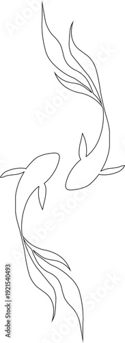 Minimalist Koi Fish Line Art Yin Yang Style.