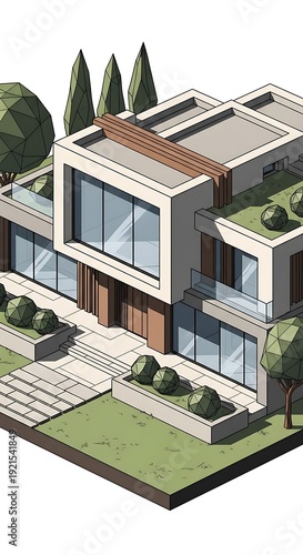 Modern house with green roof architecture.