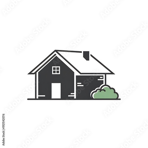 Simple black house with green bush.