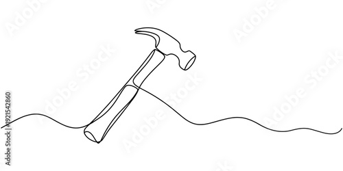 Continuous one line drawing of hammer carpentry equipment. Hammers in single line draw illustration. Editable stroke, Hammer outline modern illustration. Continuous one line drawing.