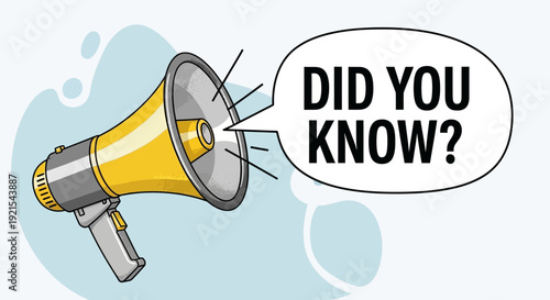 Megaphone with "Did You Know?" Speech Bubble Announcing a Question on a Blue Cloud Background.