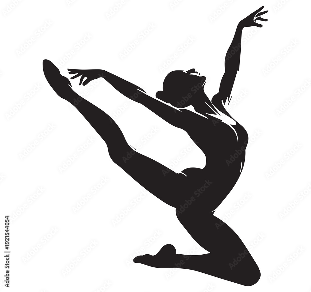 Fototapeta premium Elegant Gymnast Silhouette Illustration Flexible Female Dancer Performing Artistic Fitness Sports and Movement Concept
