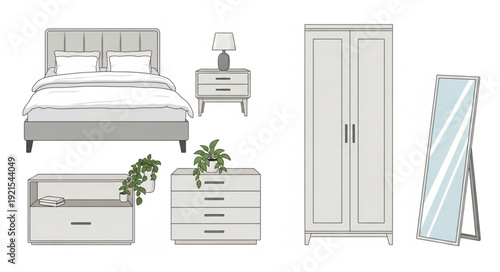 White Bedroom Furniture Collection Illustration.
