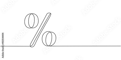 Percent symbol in one line art style. Percent symbol drawing with editable black stroke on white background. Vector illustration.