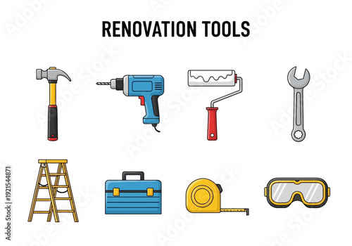 Collection of home renovation and construction tools for building and repair tasks