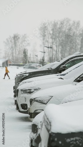 Wallpaper Mural Snow falling against a backdrop of parked cars Torontodigital.ca