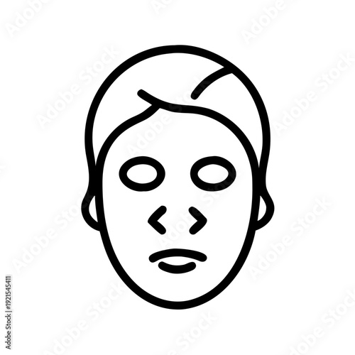 Simple line icon of a woman's face with a cosmetic facial mask applied for skincare