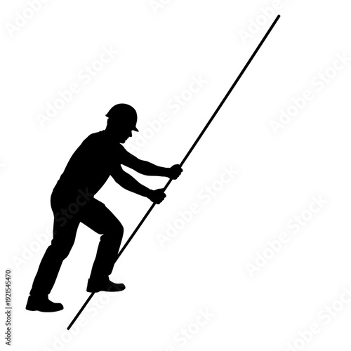 Silhouette of a Construction Worker Climbing a Pole for Work.
