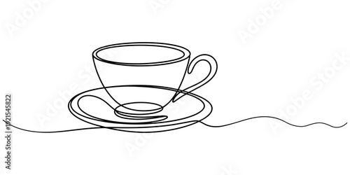 Self drawing line Coffee or tea cup with heart continuous one single line drawn concept video, Full length one line of cup of coffee with heart shape, Minimalist style single line.