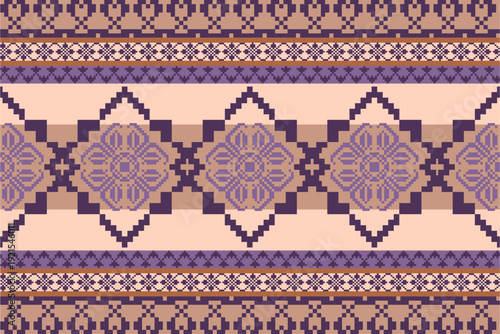 Traditional Cross-Stitch Embroidery - Detailed Vector Illustration for Textile Print Design ,pixel pattern. Design for clothing fabric textile ornamentation embroidery Hand stitched pattern.