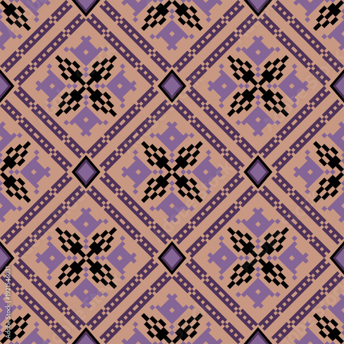 Traditional Cross-Stitch Embroidery - Detailed Vector Illustration for Textile Print Design ,pixel pattern. Design for clothing fabric textile ornamentation embroidery Hand stitched pattern.