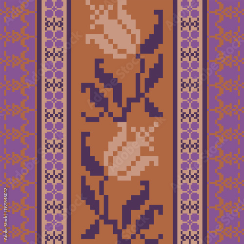 
Traditional Cross-Stitch Embroidery - Detailed Vector Illustration for Textile Print Design ,pixel pattern. Design for clothing fabric textile ornamentation embroidery Hand stitched pattern. 