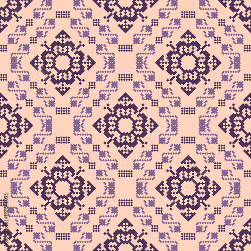 
Traditional Cross-Stitch Embroidery - Detailed Vector Illustration for Textile Print Design ,pixel pattern. Design for clothing fabric textile ornamentation embroidery Hand stitched pattern. 