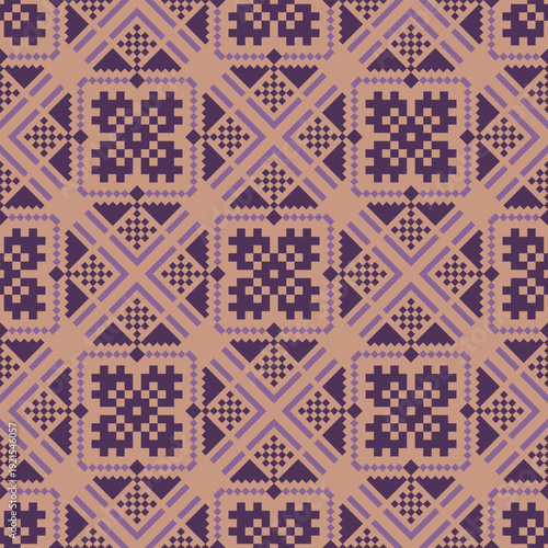 Traditional Cross-Stitch Embroidery - Detailed Vector Illustration for Textile Print Design ,pixel pattern. Design for clothing fabric textile ornamentation embroidery Hand stitched pattern.