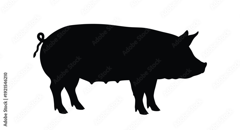 Fototapeta premium Simple black silhouette of a pig standing in profile view