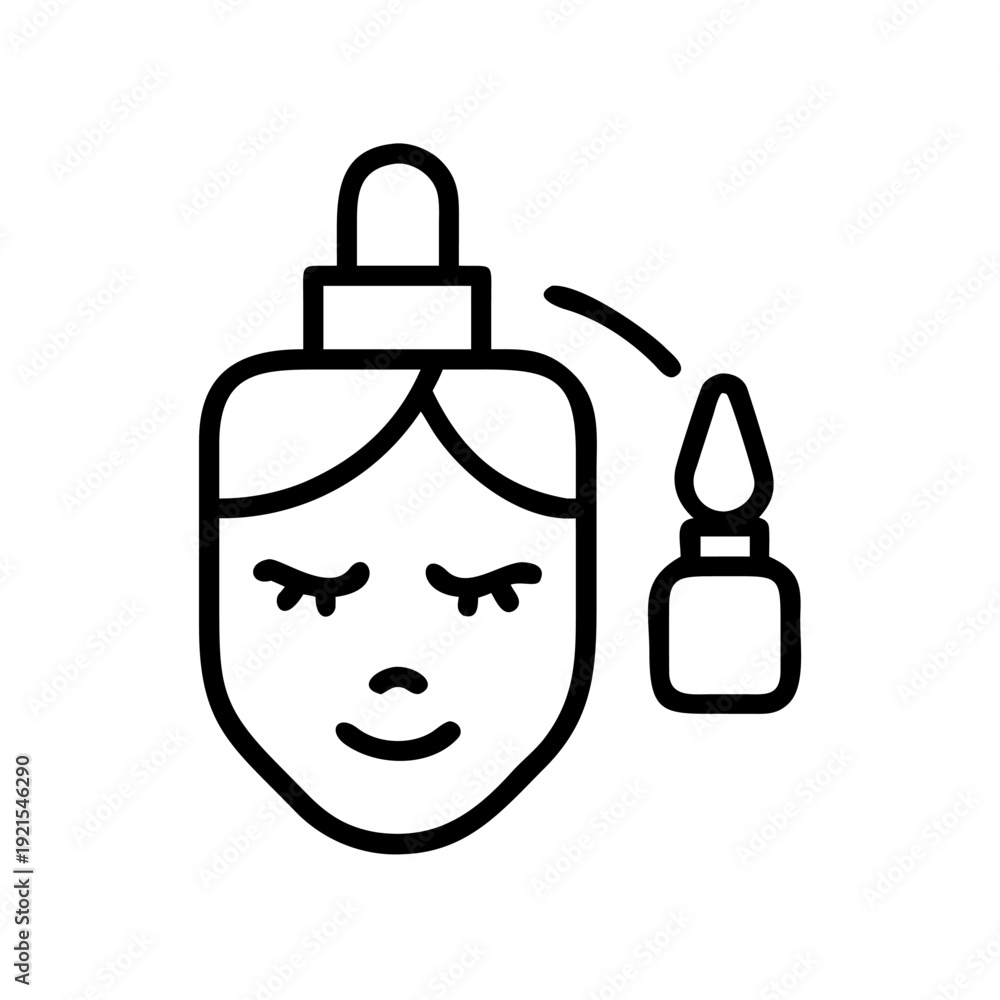 Obraz premium Line art icon of a woman face with a serum dropper bottle for beauty and skincare treatment
