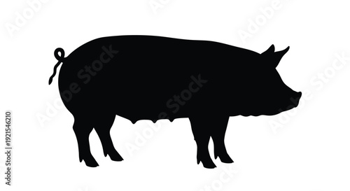 Simple black silhouette of a pig standing in profile view