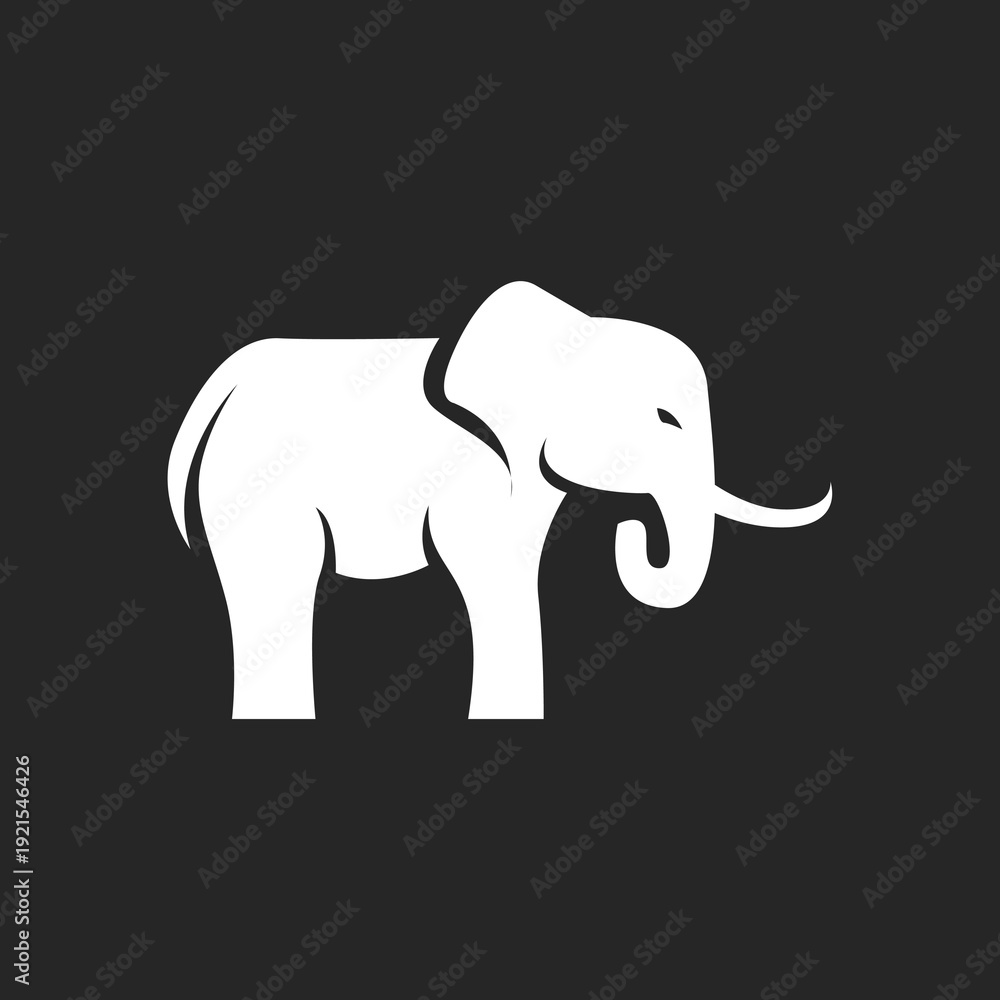 Fototapeta premium White Elephant Silhouette Logo Design on Dark Gray Background