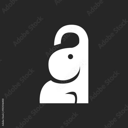 Minimalist Elephant Head Logo Integrated into a Door Hanger Icon Design