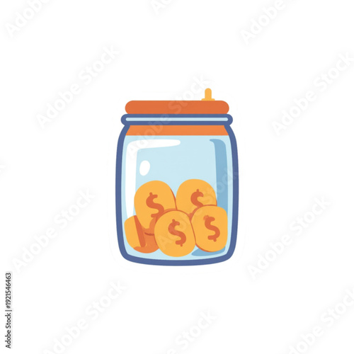 Jar filled with gold coins for savings